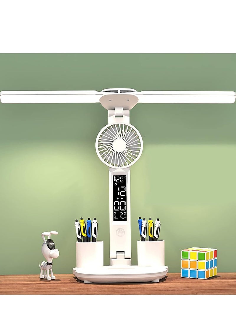 Rightsure - LED Dual Head Desk Lamp, 7 in 1 Multi-Function Desk Lamp, USB Charging Port Touch Control, with Fan, for Computer Desktop, Kids Study Reading Lamp, Home, Office, White - Image 1