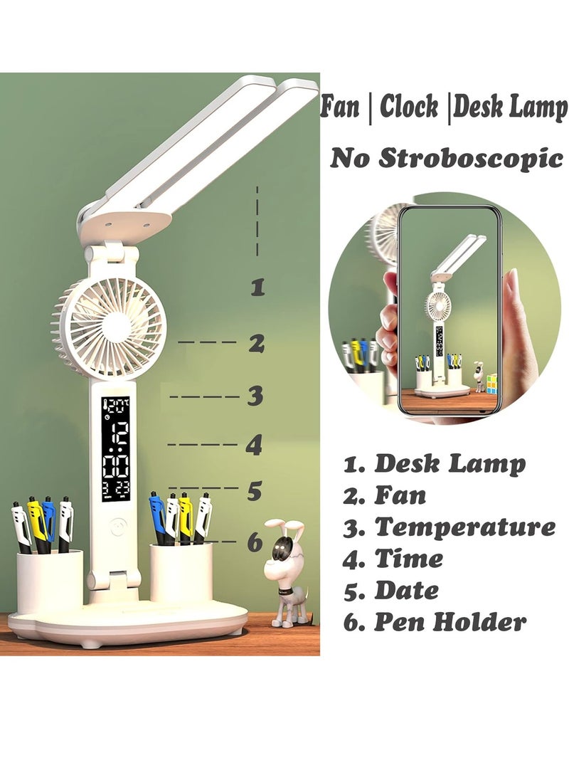 Rightsure - LED Dual Head Desk Lamp, 7 in 1 Multi-Function Desk Lamp, USB Charging Port Touch Control, with Fan, for Computer Desktop, Kids Study Reading Lamp, Home, Office, White - Image 1