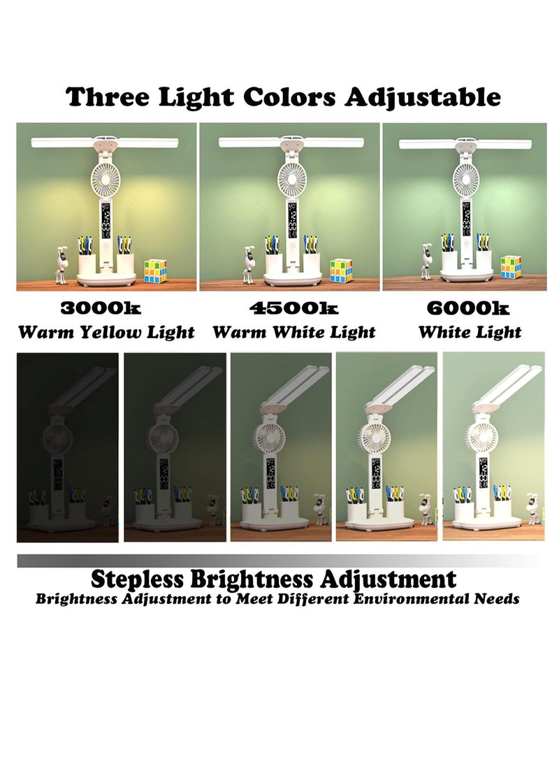 Rightsure - LED Dual Head Desk Lamp, 7 in 1 Multi-Function Desk Lamp, USB Charging Port Touch Control, with Fan, for Computer Desktop, Kids Study Reading Lamp, Home, Office, White - Image 1