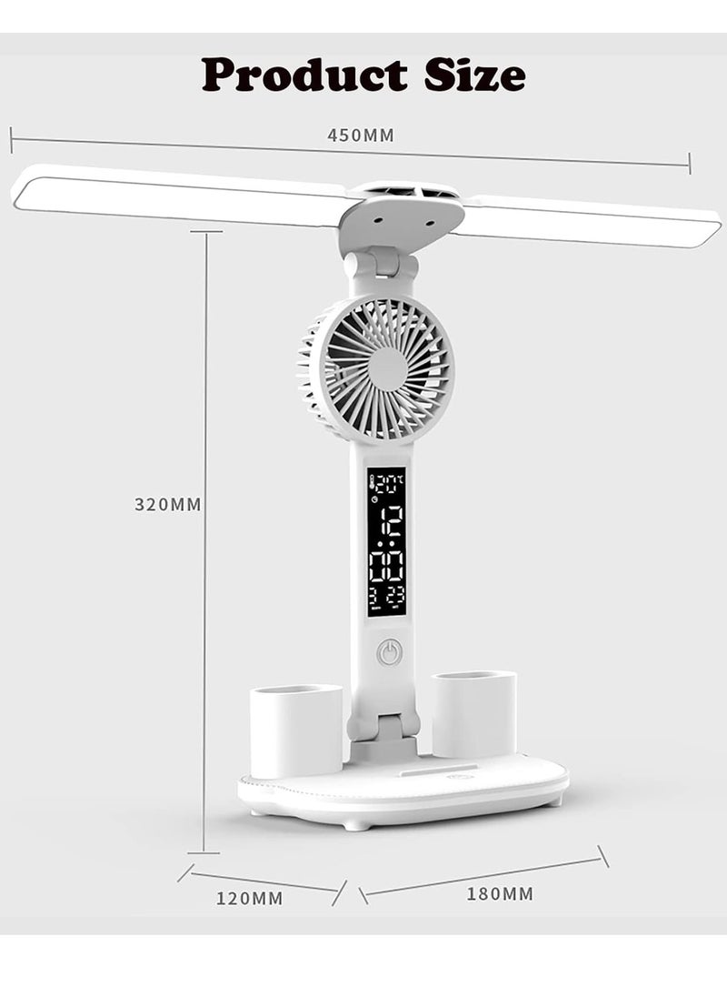 Rightsure - LED Dual Head Desk Lamp, 7 in 1 Multi-Function Desk Lamp, USB Charging Port Touch Control, with Fan, for Computer Desktop, Kids Study Reading Lamp, Home, Office, White - Image 1