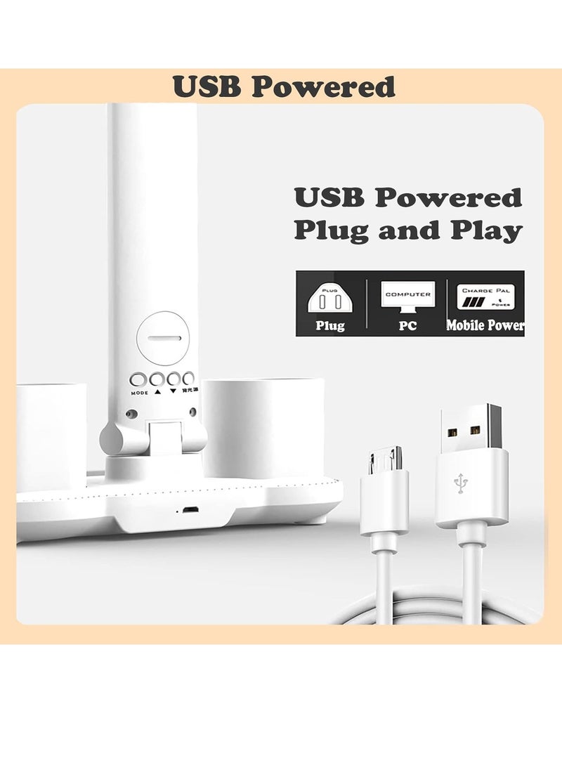 Rightsure - LED Dual Head Desk Lamp, 7 in 1 Multi-Function Desk Lamp, USB Charging Port Touch Control, with Fan, for Computer Desktop, Kids Study Reading Lamp, Home, Office, White - Image 1