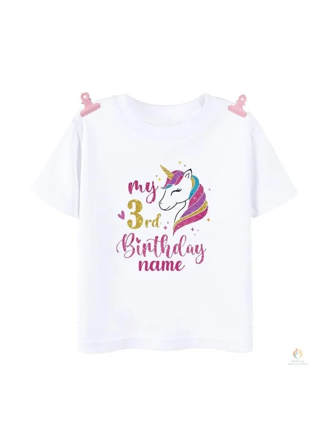 Matching Family Outfits  Personalised Unicorn happy birthday printed Kids name T-shirts  | Cotton Half-Sleeve|White  | Best Price UAE