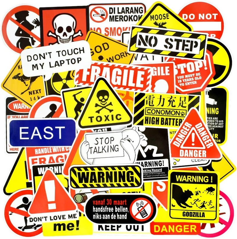 QTL Waterproof Vinyl Stickers for Laptop Water Bottle Car Decals for Adults (100 Pcs Warning Sign Style) - Image 2
