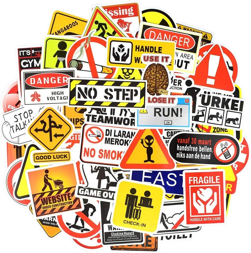 QTL Waterproof Vinyl Stickers for Laptop Water Bottle Car Decals for Adults (100 Pcs Warning Sign Style) - Image 1