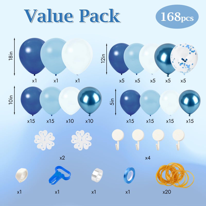PEASUG Blue Balloon Arch Kit, 168 Pcs Navy Blue Balloon Garland, 18 12 10 Inch Confetti Latex Metallic Chrome Balloons for Birthday Party Baby Shower Ocean Anniversary Decorations - Image 2