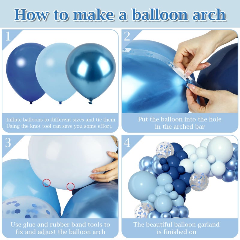 PEASUG Blue Balloon Arch Kit, 168 Pcs Navy Blue Balloon Garland, 18 12 10 Inch Confetti Latex Metallic Chrome Balloons for Birthday Party Baby Shower Ocean Anniversary Decorations - Image 3