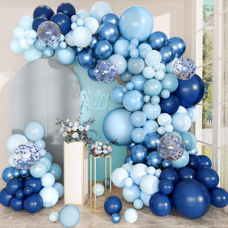 PEASUG Blue Balloon Arch Kit, 168 Pcs Navy Blue Balloon Garland, 18 12 10 Inch Confetti Latex Metallic Chrome Balloons for Birthday Party Baby Shower Ocean Anniversary Decorations - Image 1