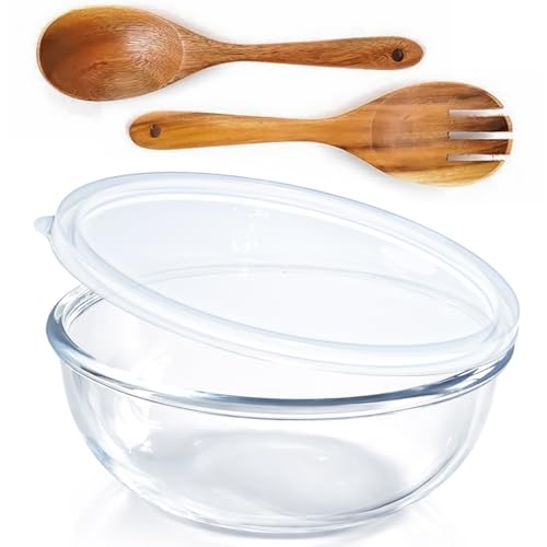 Ronanemon 6.2Quart Large Glass Bowls with Lid,Thickened 12Inch Clear Glass Salad Cooking Bowls for Kitchen Salad Bread Storage, For Prepping, Marinating & Mixing Brining Kimch - Image 1