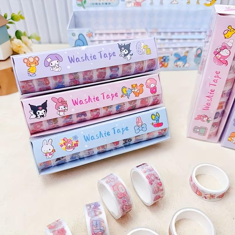 Set of 10 Rolls of Cartoon Washi Tape, Perfect for Decorating Journals with Cute Stickers And Adhesive Art, Ideal for Prizes And Scrapbook Embellishments (purple)