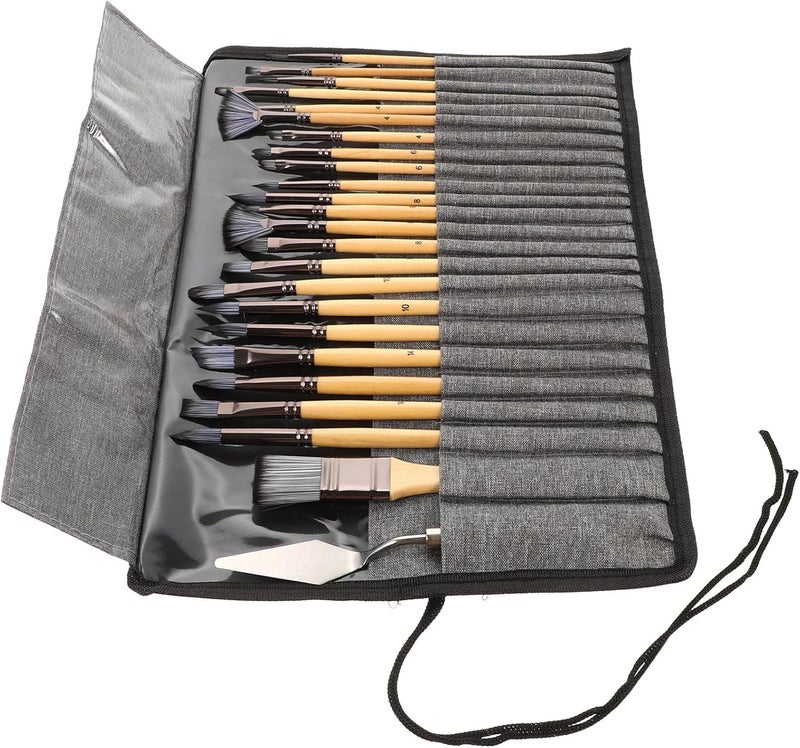 24pcs Professional Nylon Hair Paint Brush Set with Wooden Handles for Watercolor Acrylic and Oil Painting, Multi-use Artist Brushes for Fine Detail and Craft Projects - Image 1