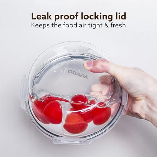AGARO Elite Borosilicate Glass Lunch Box, 3pcs Set, 400ml Each, Office Tiffin Box with Bag, Men & Women, Round Shaped, Leak Proof & Airtight Locking Lid, Microwave & Freezer Safe, Transparent - Image 4