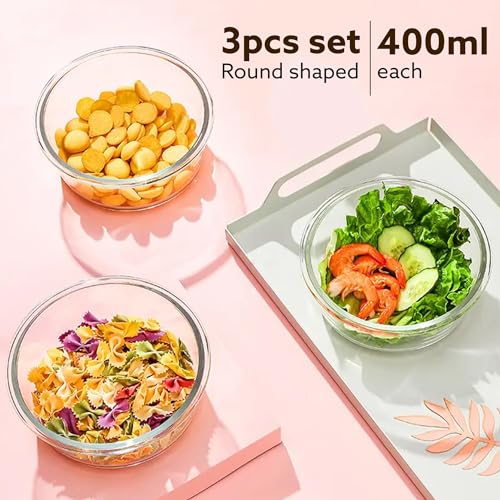 AGARO Elite Borosilicate Glass Lunch Box, 3pcs Set, 400ml Each, Office Tiffin Box with Bag, Men & Women, Round Shaped, Leak Proof & Airtight Locking Lid, Microwave & Freezer Safe, Transparent - Image 2