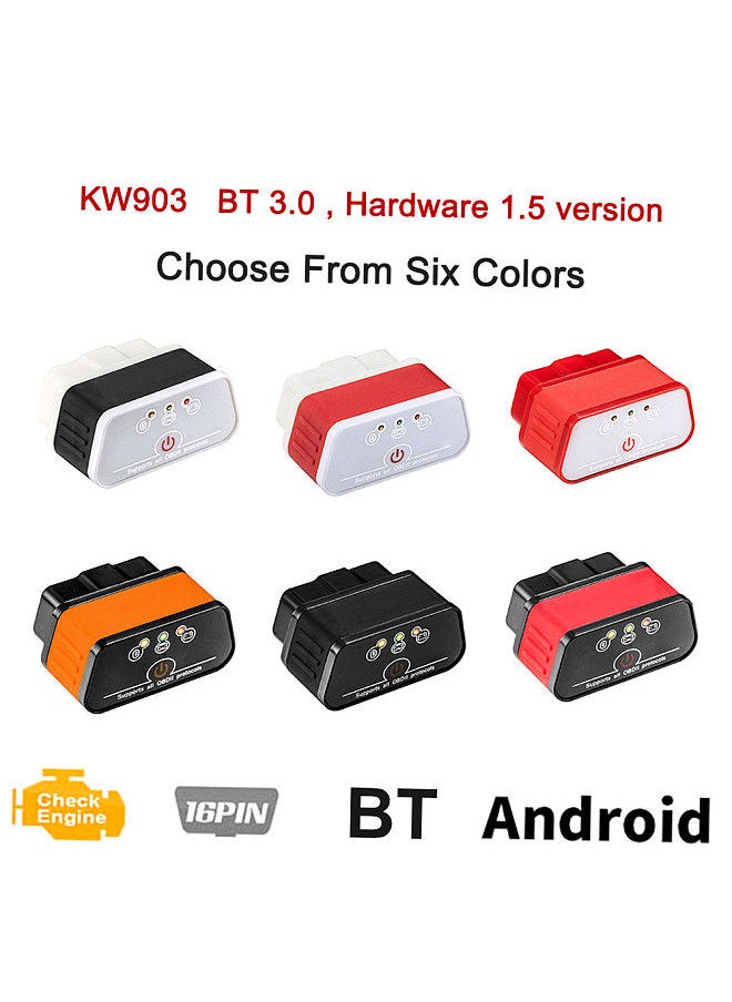 Konnwei - KONNWEI OBDII Mini BT3.0 Car Auto Diagnostic Scan Tools Compatible with Android Windows PC (Red White)  KW903 - Image 1