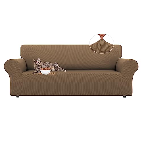 LURKA Stretch Sofa Slipcovers 1 Piece Couch Covers for 3 Cushion Couch Sofa Furniture Protector Full Sofa Covers with Elastic Bottom for Kids and Dog Camel Large