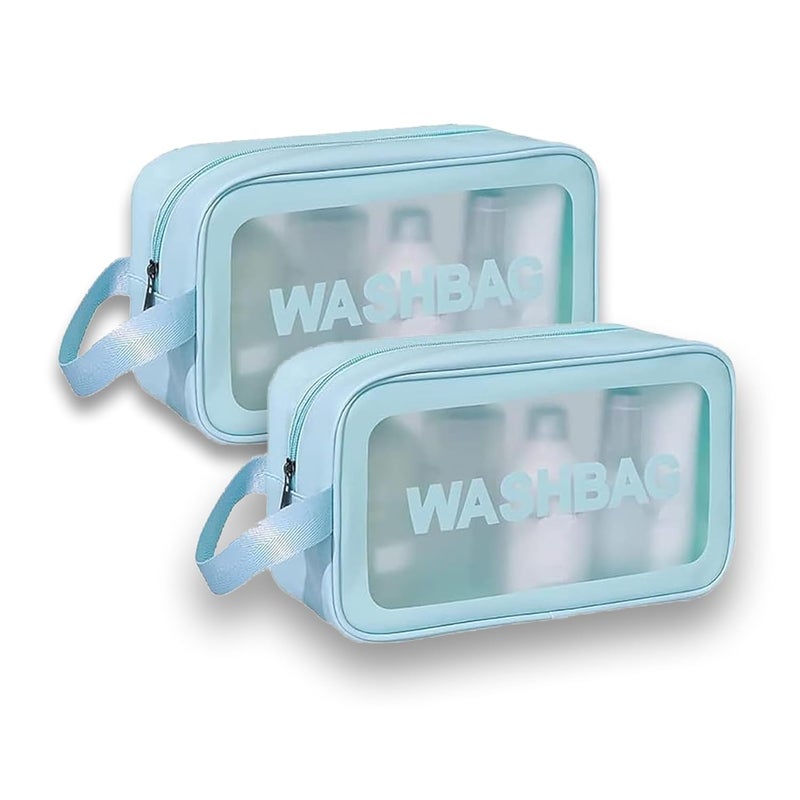 Gritty Wash Bag Pouch for Travel Kit Toiletry Bag Cosmetic Bag Make Up Box for Brushes,Accessories with Handle,Large Capacity Translucent Waterproof Travel Mini Size Pack of 2 (Sky Blue) - Image 1