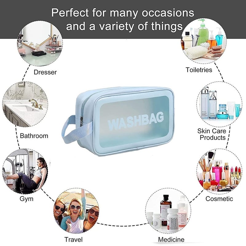 Gritty Wash Bag Pouch for Travel Kit Toiletry Bag Cosmetic Bag Make Up Box for Brushes,Accessories with Handle,Large Capacity Translucent Waterproof Travel Mini Size Pack of 2 (Sky Blue) - Image 5