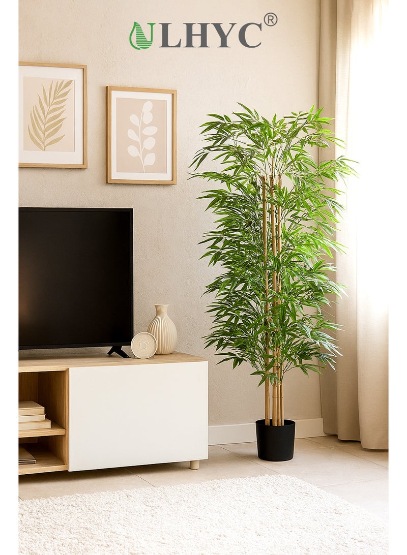 ULHYC 1.5m Artificial Bamboo Tree, Simulation Plant, Artificial Bamboo Plant with Tall Flower Pot, Artificial Silk Tree with 5 Trunks and Realistic Leaves, Suitable for Indoor and Outdoor Home Office Decoration - Image 1
