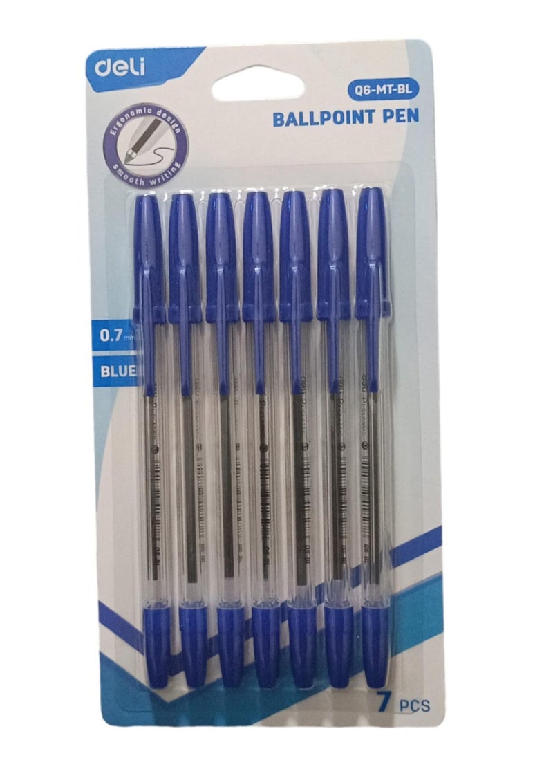 Deli 7-Piece Ballpoint Pen Set Blue  - Image 1