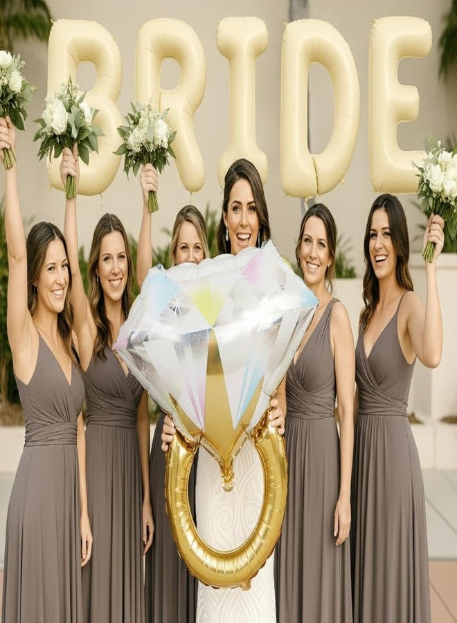 بارتي فور إيفر بالونان عملاقان على شكل خاتم ألماس ذهبي من PartyForever، عبوة من قطعتين، مقاس 40 بوصة - بالونان على شكل خاتم خطوبة لتزيين حفلات توديع العزوبية، وحفلات ما قبل الزفاف، وحفلات توديع العزوبية، واحتفالات الزفاف. - Image 5