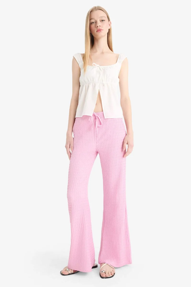DeFacto Flare Fit Elastic Waist Crepe Trousers