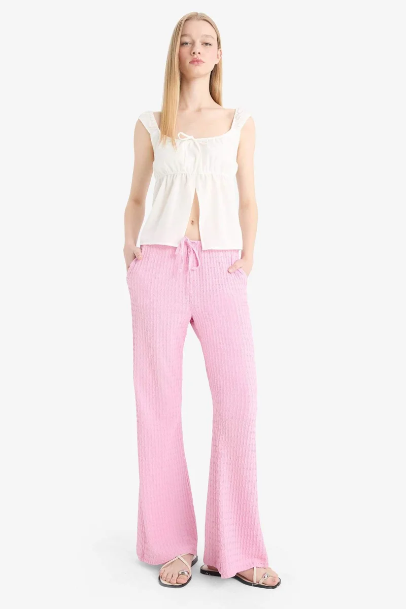 DeFacto Flare Fit Elastic Waist Crepe Trousers