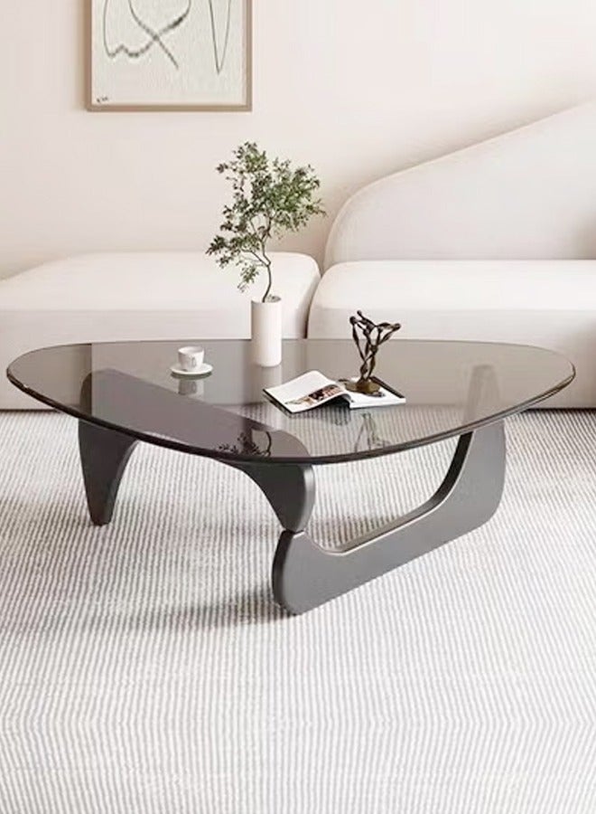 C&C Home Mid Century Abstract Design Modern Coffee Table with Solid Wood Frame Small Triangular Side Table with Clear Tempered Glass Top Vintage Center Table for Living Room Patio Balcony 91x65x40 cm - Image 1