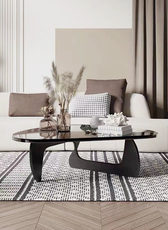 C&C Home Mid Century Abstract Design Modern Coffee Table with Solid Wood Frame Small Triangular Side Table with Clear Tempered Glass Top Vintage Center Table for Living Room Patio Balcony 91x65x40 cm - Image 2