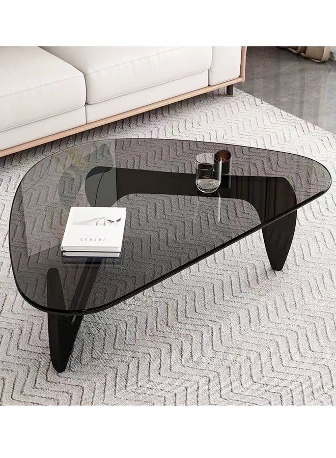 C&C Home Mid Century Abstract Design Modern Coffee Table with Solid Wood Frame Small Triangular Side Table with Clear Tempered Glass Top Vintage Center Table for Living Room Patio Balcony 91x65x40 cm - Image 4