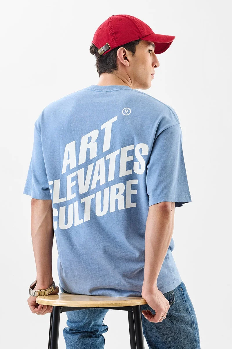 سنيتش Blue Graphic Half Sleeve Oversized Streetwear T-Shirt