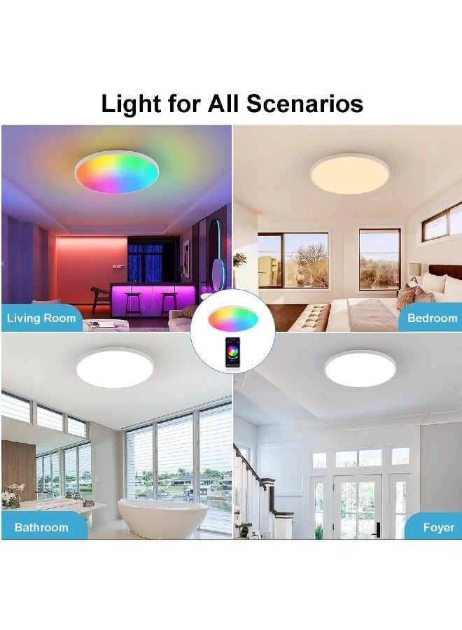 مصباح السقف الذكي، مصباح السقف الذكي RGB بلوتوث، مصباح سقف قابل للتعتيم 30 سم 24 واط LED قابل للتعتيم في السقف، تطبيق + تحكم عن بعد لتغيير لون مصباح السقف لغرفة النوم والمطبخ  - Image 3