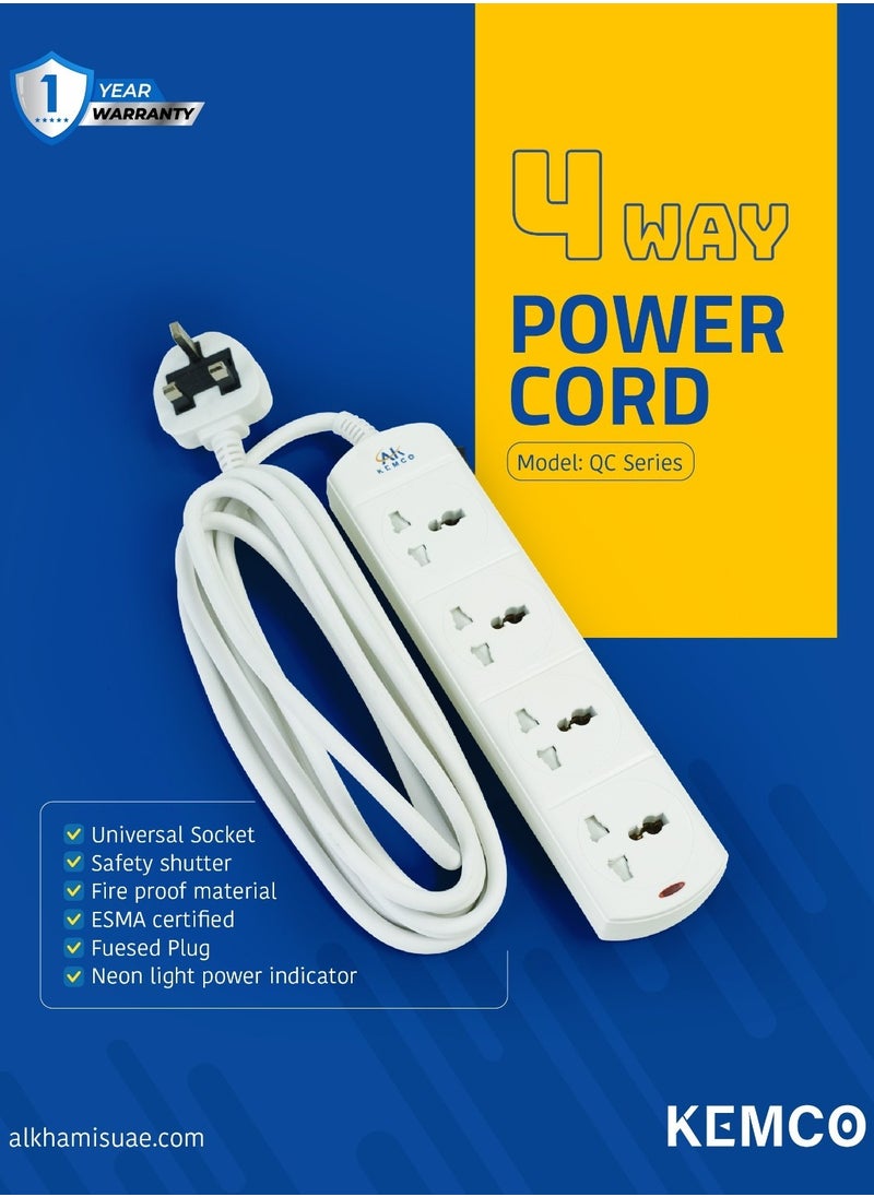 AK KEMCO - Kemco 4 Way Extension Socket Power Cord Power Strip Extention Board Extension Lead With 2 Meter 3 Meter Cable - Image 1