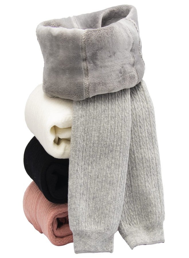 Looching Toddler Baby Girls Winter Fleece Lined Leggings Knit Thick Warm Full Length Tights Basic Velvet Pants for 1-6 Years Kids - Image 1