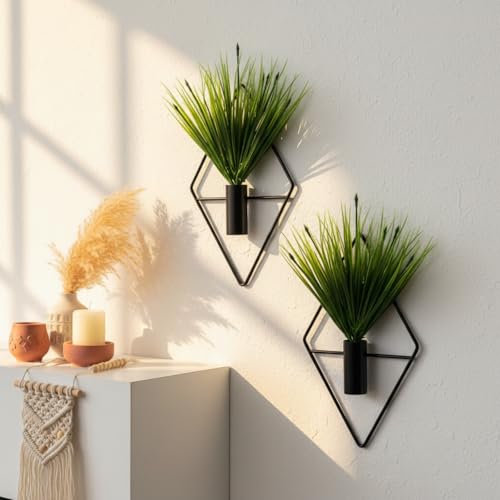 Canlierr 4 Pcs Wall Decor Hanging Planters with Artificial Plants Metal Hanging Vase Indoor Plants Holder Modern Boho Wall Art for Bathroom Bedroom Living Room DecorBlackAquatic Plant - Image 1