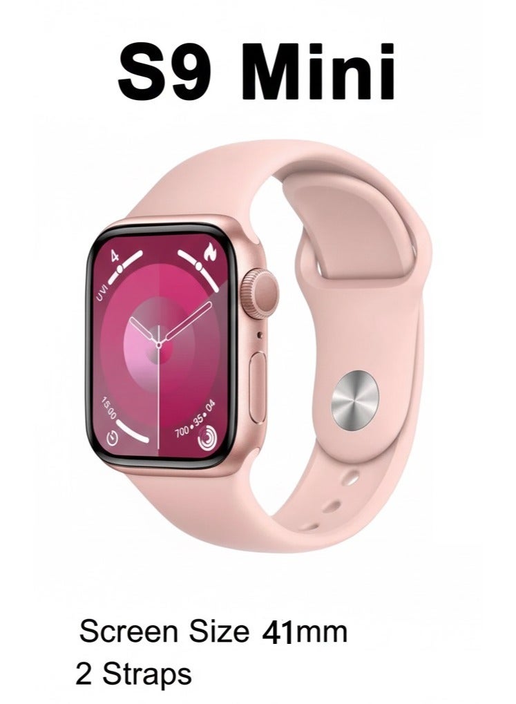 ساعة ذكية الاصدار التاسع شاشة اموليد لحساب السعرات الحرارية و استقبال الرسائل و المكالمات و تدعم اللغة العربية تاتي بسوار اضافي 41مم -وردي - Image 2