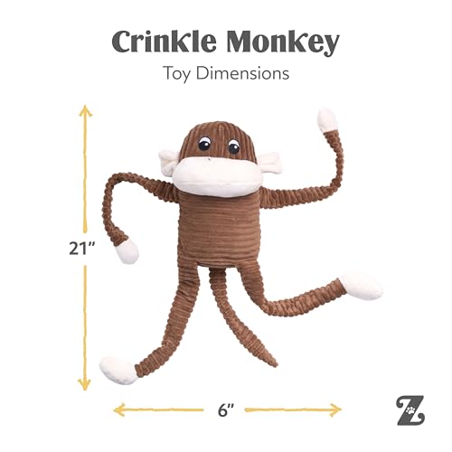 ZippyPaws Crinkle Monkey - Interactive Dog Toys to Keep Them Busy, Squeaky Plush Pet Toy for All Breeds, for Medium, Large, Extra Large Dogs, Contains 1 Blaster Squeaker - Extra Large, Brown - Image 5