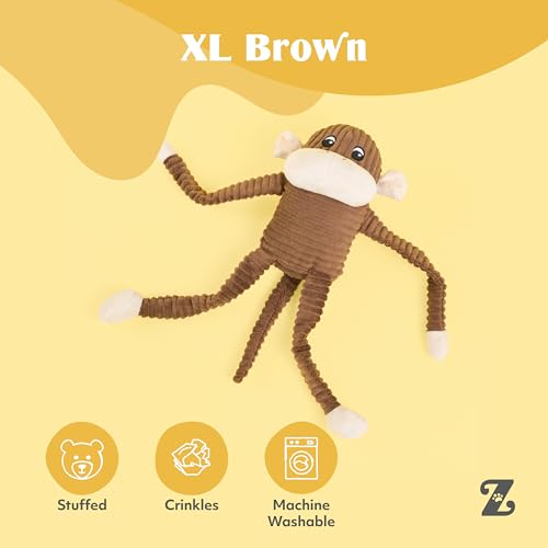 ZippyPaws Crinkle Monkey - Interactive Dog Toys to Keep Them Busy, Squeaky Plush Pet Toy for All Breeds, for Medium, Large, Extra Large Dogs, Contains 1 Blaster Squeaker - Extra Large, Brown - Image 4