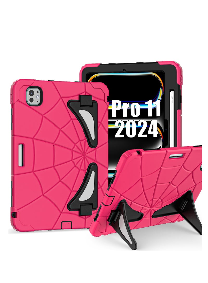 Spider Style Case Compatible for iPad Pro 11 inch 2024 Shockproof Protective Cover with Pencil Holder Shoulder Strap Kickstand for Kids Children - Image 1