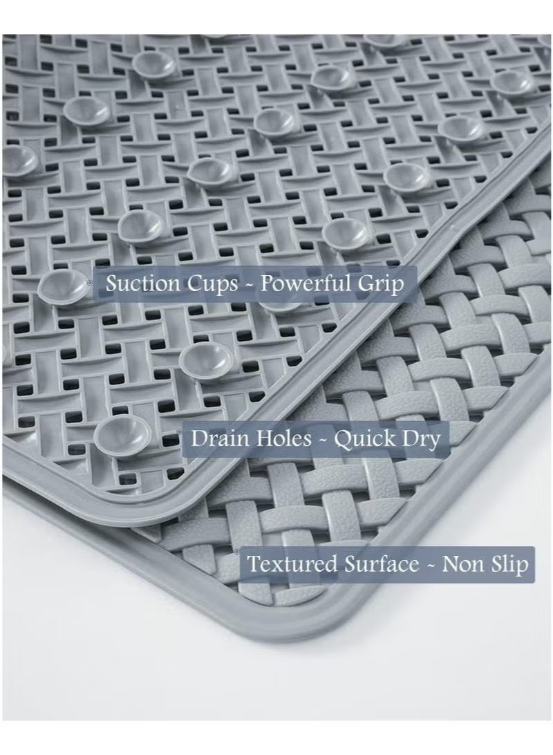 KIIUMI Bathtub Mat Non Slip with Suction Cups and Drain Holes, Soft Machine Washable Shower Mat Anti Slip Bath Mat for Tub for Kids (36x69cm Gray) - Image 2