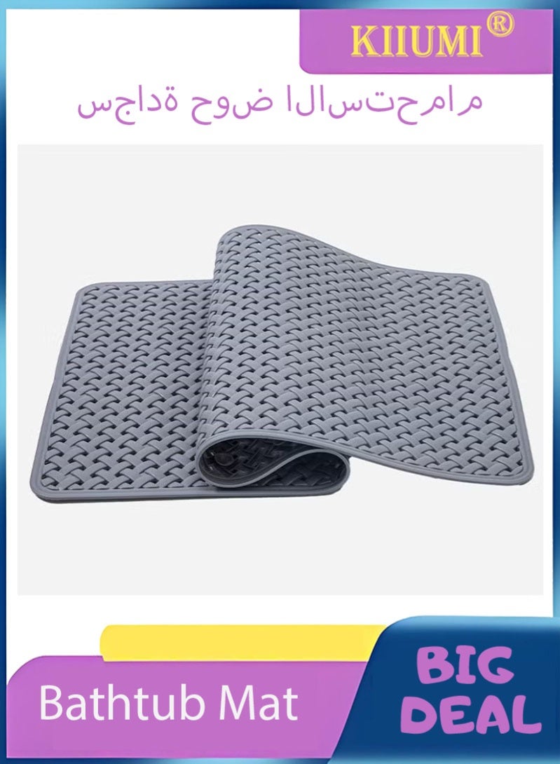 KIIUMI Bathtub Mat Non Slip with Suction Cups and Drain Holes, Soft Machine Washable Shower Mat Anti Slip Bath Mat for Tub for Kids (36x69cm Gray) - Image 1