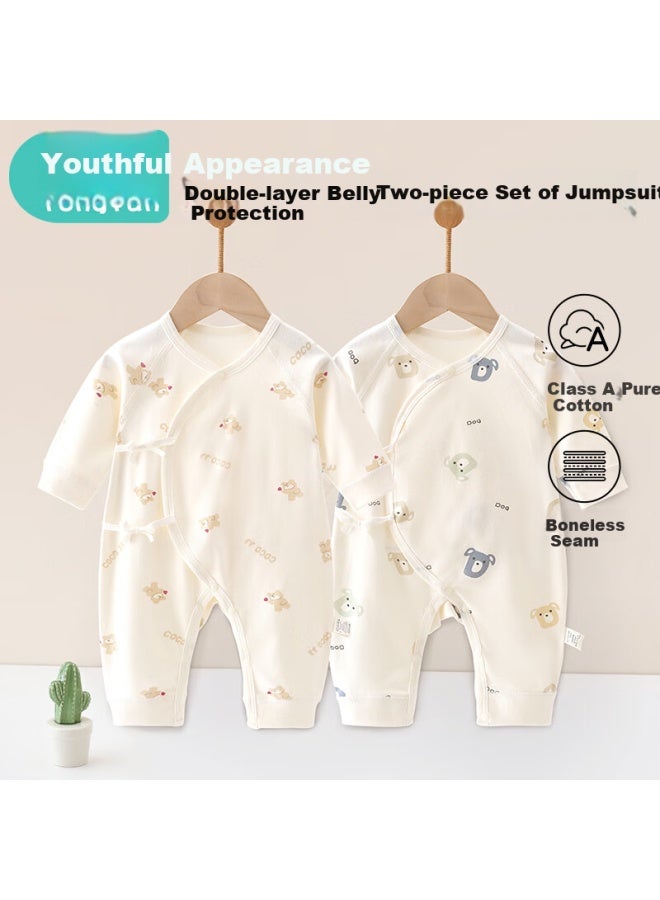 Babyface Tongyan Baby Romper Spring Autumn Winter Pure Cotton Newborn Clothes Butterfly Onesie Monk Outfit 2-piece Set - Image 2