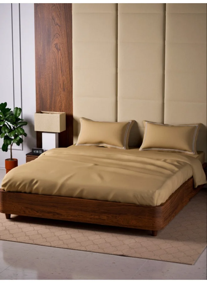 MULBERRY LIVING 100% Cotton - 500Tc Opulent Hue Queen Size (250X260 Cms) Flat Bedsheet With 2 Pillow Covers (50X75 Cm) - Fawn
