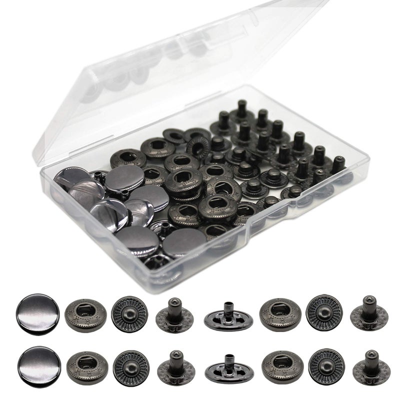 Raydodo 12 Set Leather Snap Fasteners Kit 15mm Metal Snap Buttons Kit Press Studs and Snaps for Clothing Jeans Jackets Bracelets Bags Black