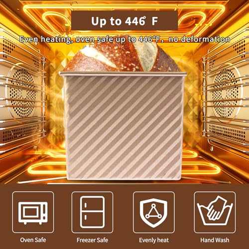 Barlket Upgrade Pullman Loaf Pan with Lid, Pullman Loaf Pan 2.2 LB/1 LB, 2 Pack Nonstick Sandwich Bread Pan, for Bread, Sandwiches, and Toast, Golden, Deep Side and Corrugated - Image 3