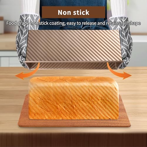 Barlket Upgrade Pullman Loaf Pan with Lid, Pullman Loaf Pan 2.2 LB/1 LB, 2 Pack Nonstick Sandwich Bread Pan, for Bread, Sandwiches, and Toast, Golden, Deep Side and Corrugated - Image 4