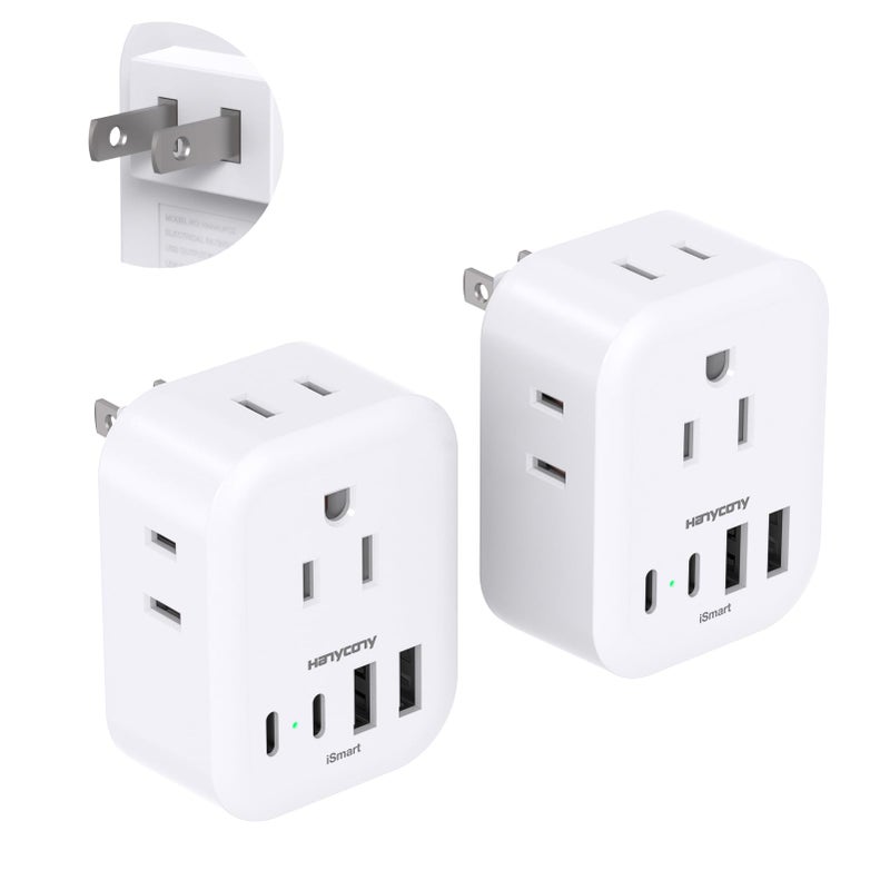 HANYCONY 2 Pack US to Japan Travel Plug Adapter, HANYCONY Japan Power Adpter with 4 Outlets 4 USB Ports(2 USB C), Type A Plug Adapter for Amercian USA to Japanese China Canada Mexico Philippines Peru - Image 1