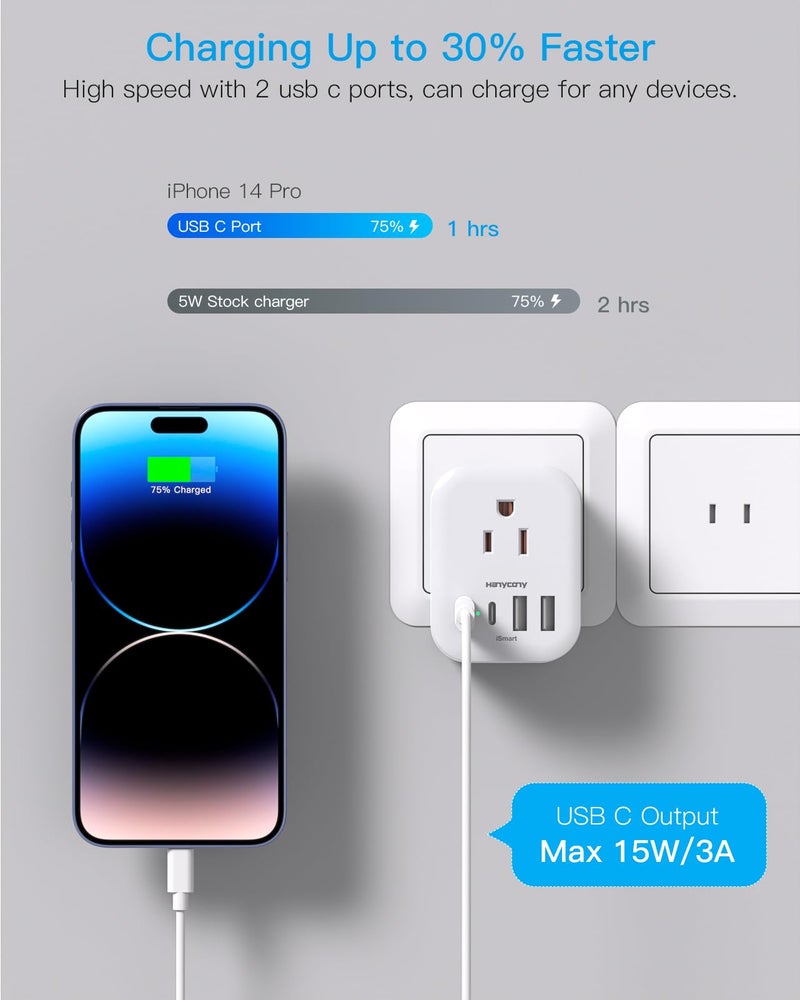HANYCONY 2 Pack US to Japan Travel Plug Adapter, HANYCONY Japan Power Adpter with 4 Outlets 4 USB Ports(2 USB C), Type A Plug Adapter for Amercian USA to Japanese China Canada Mexico Philippines Peru - Image 4