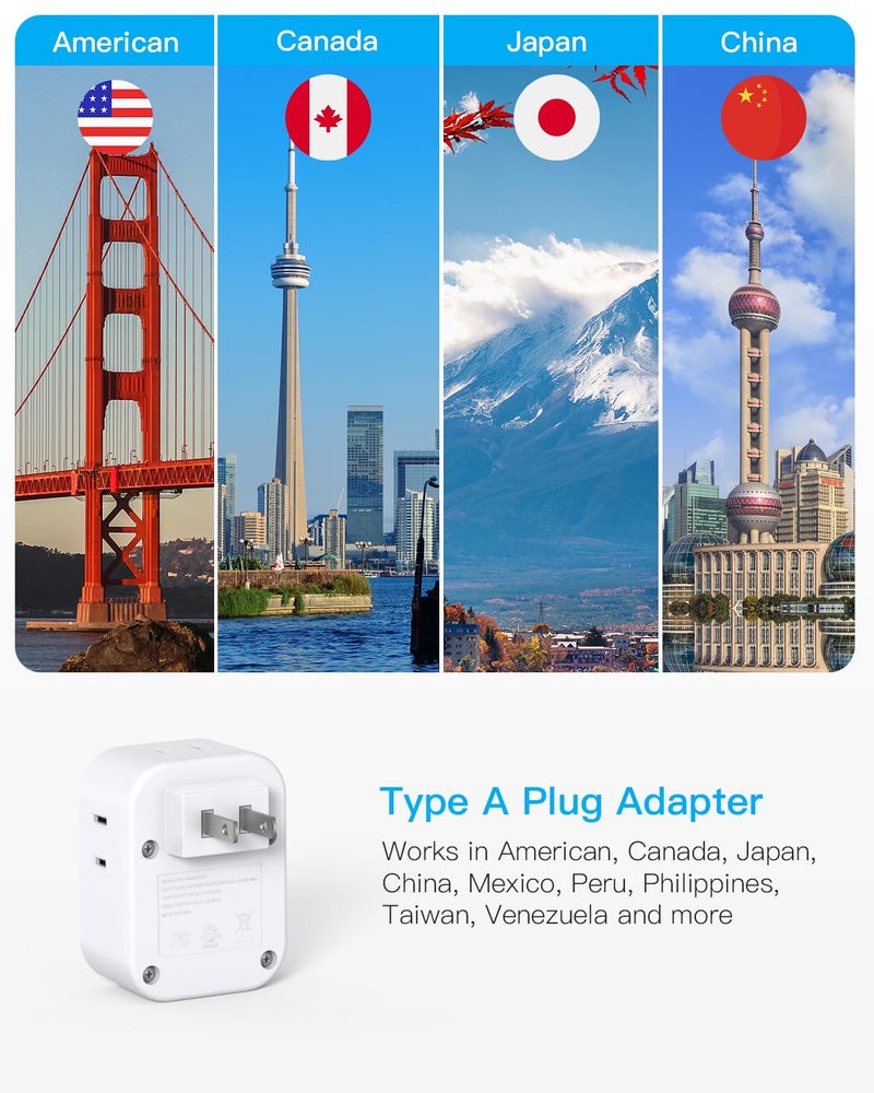 HANYCONY 2 Pack US to Japan Travel Plug Adapter, HANYCONY Japan Power Adpter with 4 Outlets 4 USB Ports(2 USB C), Type A Plug Adapter for Amercian USA to Japanese China Canada Mexico Philippines Peru - Image 2