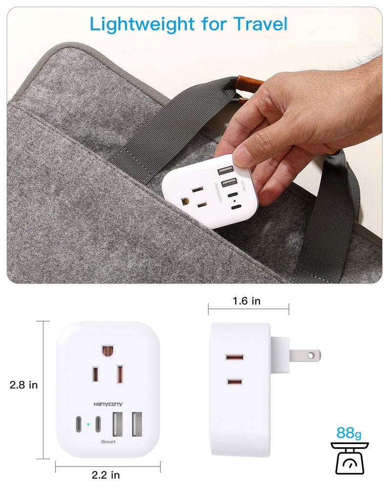 HANYCONY 2 Pack US to Japan Travel Plug Adapter, HANYCONY Japan Power Adpter with 4 Outlets 4 USB Ports(2 USB C), Type A Plug Adapter for Amercian USA to Japanese China Canada Mexico Philippines Peru - Image 5