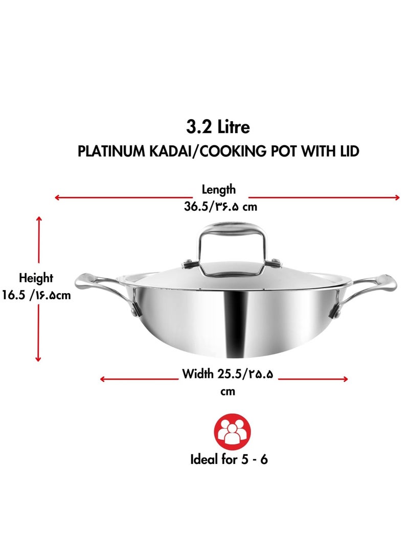 Vinod Platinum Triply Stainless Steel Kadai with Lid - 26 cm, 3.2 L, Silver (Induction Friendly) - Image 3