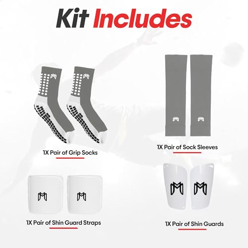 MediCaptain Soccer Grip Socks, Shin Guards, Pre Cut Sock Sleeves, and Guard Straps Bundle Pack - Essential Equipment for Soccer Players - for Mens, Women, Youth, Size 7 to 12 US Men Shoe Size (Gray) - Image 2